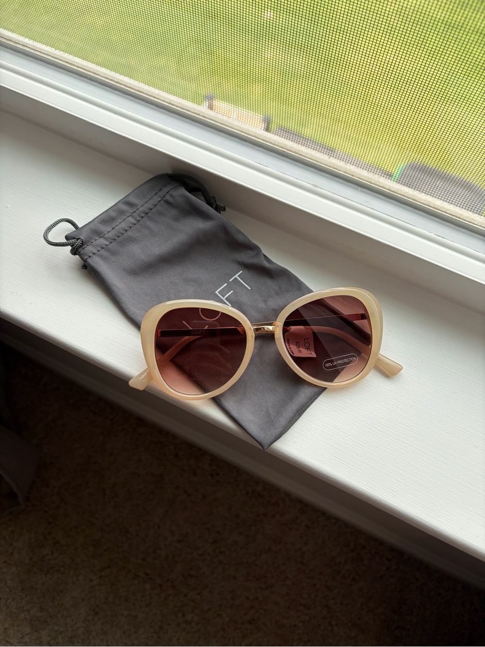 LOFT Cream Frame Sunglasses with Brown Lenses